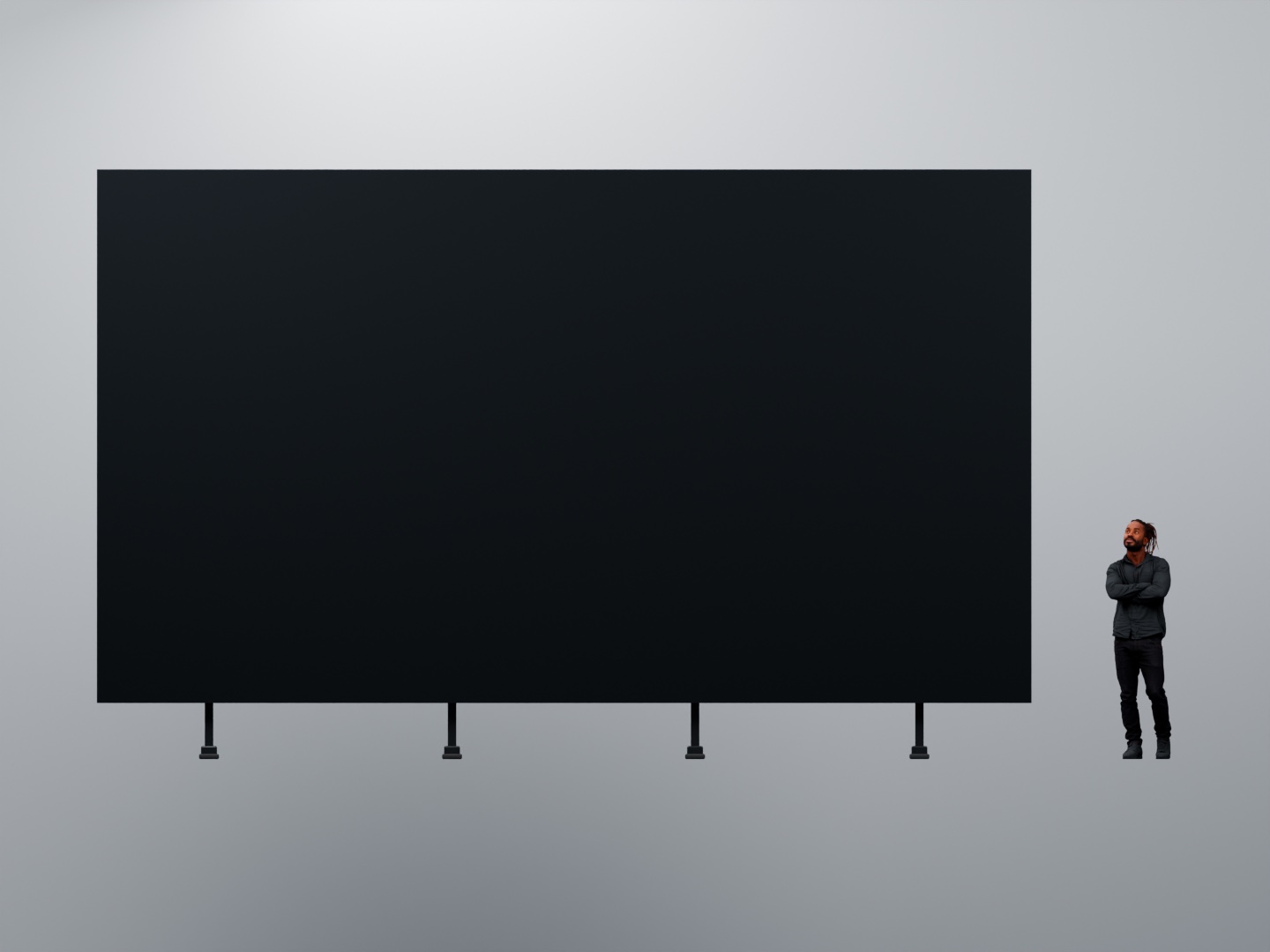 Фронтальный рендер LED-экрана 7 × 4 м на опорах; человек ростом 1,8 м для масштаба
